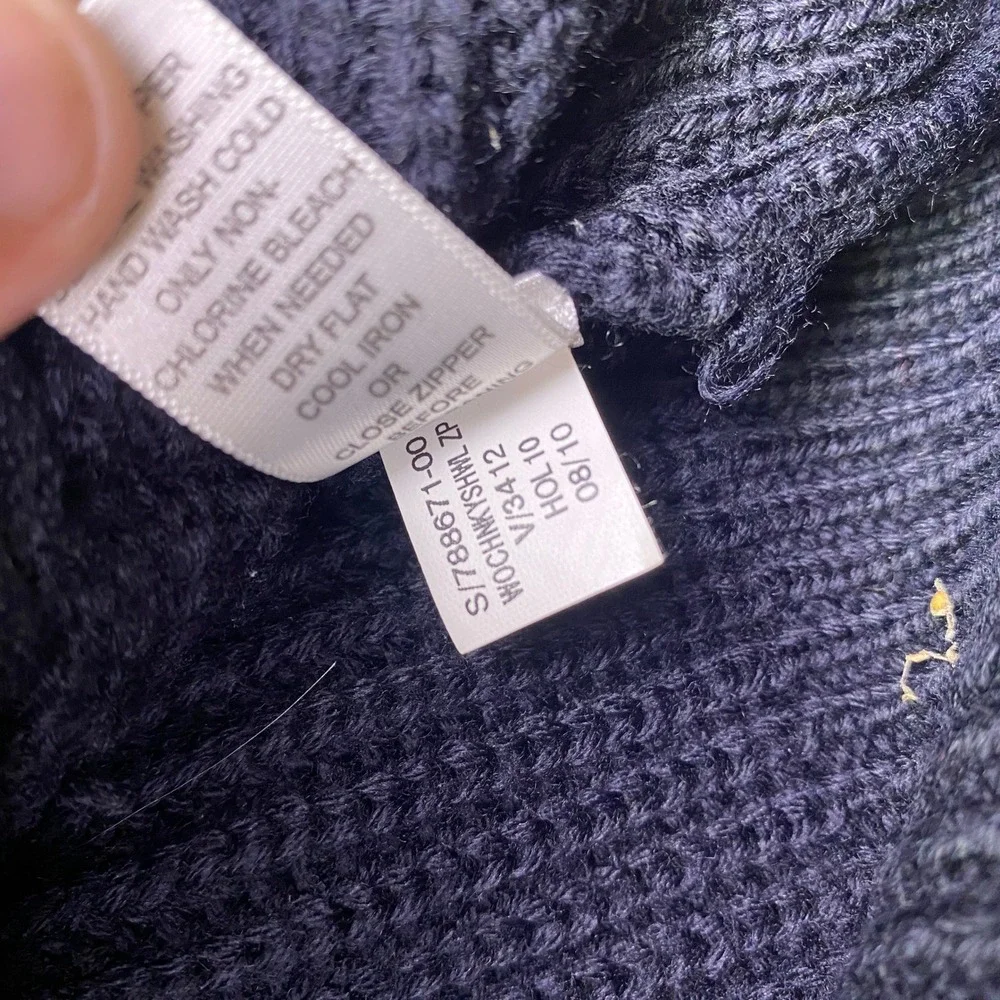 Banana Republic Mens Navy Blue Merino Wool Waffle Knit Shawl Zip Cardigan Grunge